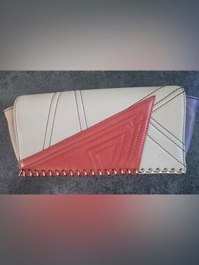 Christian Louboutin Multicolor and White Leather Clutch with Geometric Stitching
